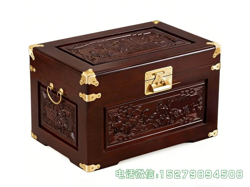 中山深棕色雕刻嫁妆箱