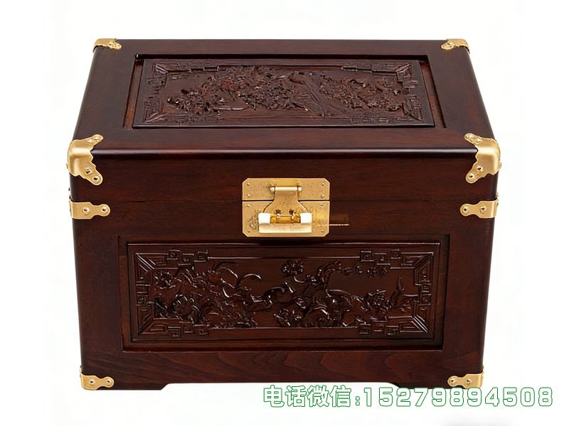 中山深棕色花纹雕刻嫁妆箱