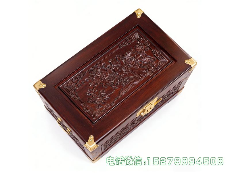 中山深棕色牡丹雕刻嫁妆箱