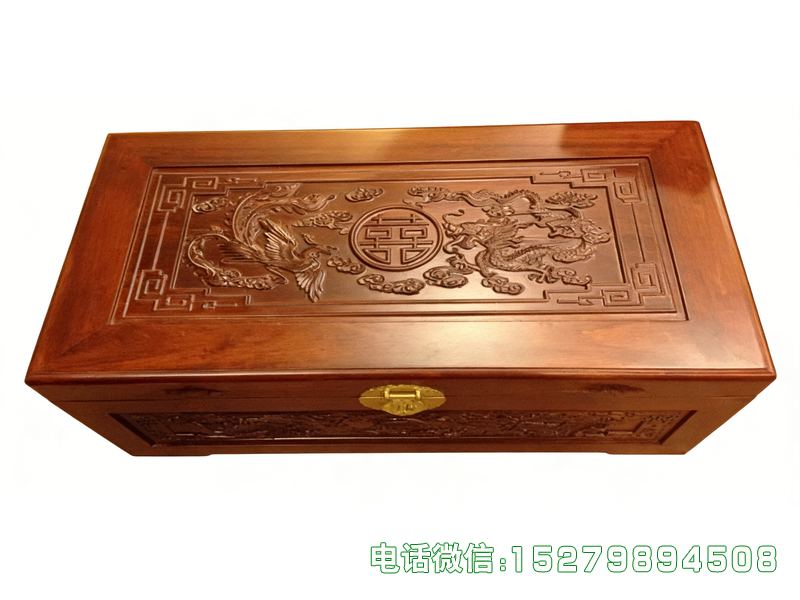 淮北浅木色龙凤囍字嫁妆箱