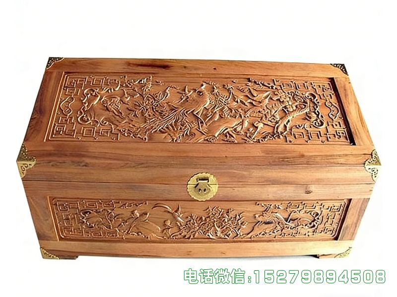 淮北浅木色龙凤花卉嫁妆箱