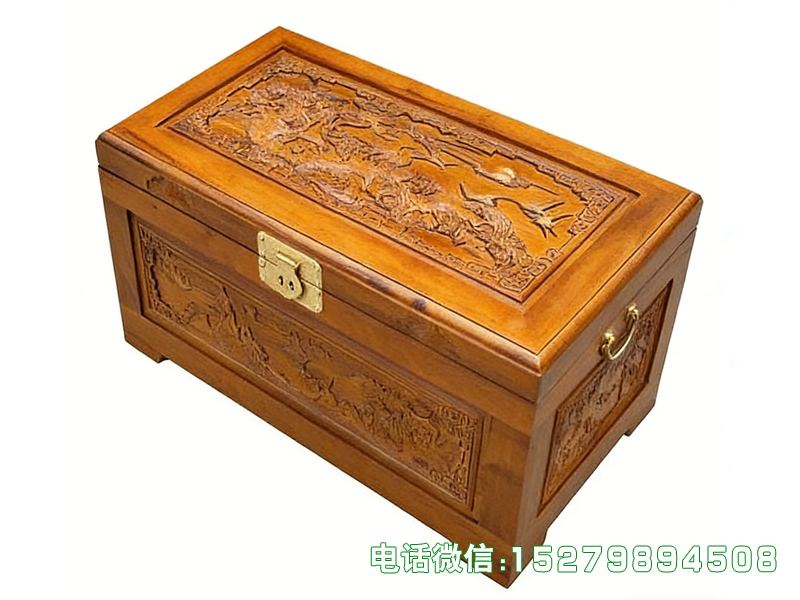 淮北浅木色山水松鹤嫁妆箱