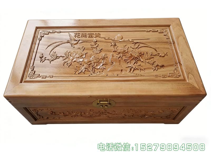 肥乡浅木色花开富贵雕刻珍品箱