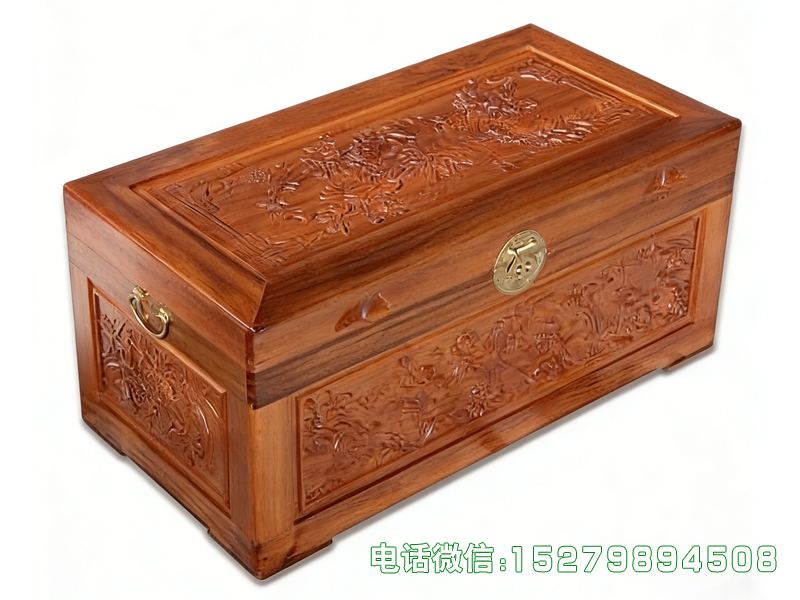 灵寿浅木色花鸟雕刻珍宝箱